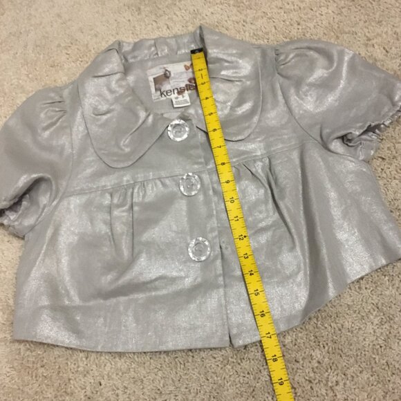 Kensie Silvery Linen Bolero With Diamond Buttons - Picture 15 of 16